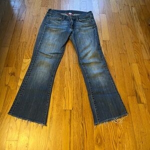 Vintage Lucky Brand Zoe Jeans Sz 4/27 Cropped Frayed Hen Pedal Pusher Dungarees
